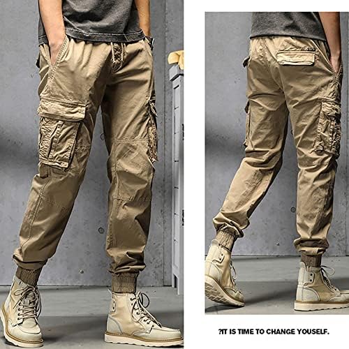 מיאשוי כיס מכנסיים גברים גברים של כותנה בתוספת גודל כיס מוצק אלסטי מותניים מכנסיים כולל מכנסיים 9 10