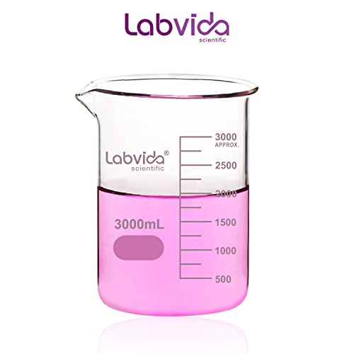 כוס זכוכית Labvida, כרך א '. 3000 מל, 3.3 בורוסיליקט גריפין צורה נמוכה עם סיום מודפס, LVA022