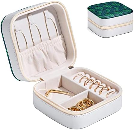 מארגן תכשיטים קטן, קופסאות תכשיטים לנשים, משובץ ירוק מודרני, תיבת תכשיטים לטיולים תיבת תכשיטים לילדה
