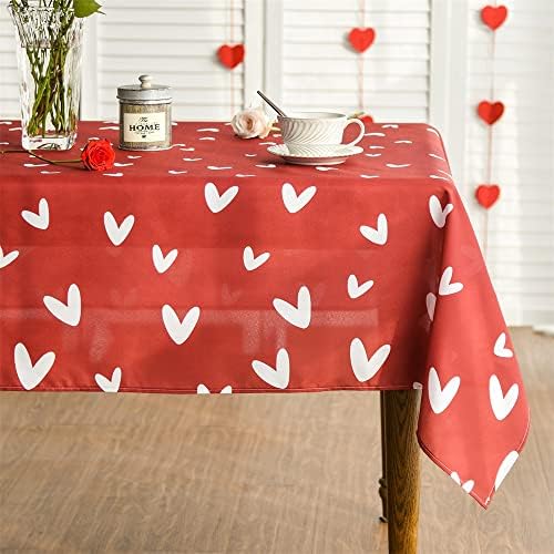מפת שולחן ליום האהבה 60 על 84 אינץ ' מלבן, צבעי מים לבבות אדומים אוהבים אהבה שמחה בד שולחן חג כיסוי לשולחן חג למסיבה ארוחת ערב דקור