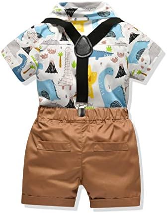 בנים תינוקות ג'נטלמן תלבושת בנים קטנים פורמליים סט קצרים פעוט חולצה שרוול קצר+מכנסי מתלה+עניבת פרפר 4 יחידות