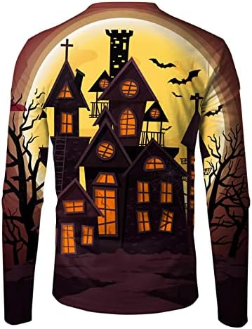 חולצות טריקו של Zddo Halloween לגברים, המסיבה מזדמנת הדפסת בית רדוף שרוול ארוך שרוול ארוך גרפיקה דקה מתאימה טיי ספורט