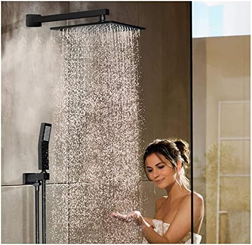 מקלחת מערכת עם אמבטיה זרבובית, אמבטיה מקלחת ברז סט מלא, 8 אינץ גשם מקלחת ראש עם כף יד תרסיס ומקלחת לקצץ ערכת לחץ, שחור