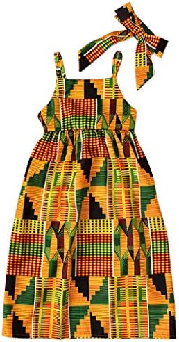 פעוטות תינוקות תינוקות אפריקאיות הדפסים מלהקת שיער כתף נסיכה שמלות מזדמן שמלות ראשונות עבור
