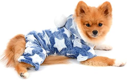 פיג'מות חיות מחמד תשלום עבור כלבים קטנים ילדה ילדה קטיפה רכה פיג'מה עם כוכבים דפוס קפוצ'ון חתול 4 רגליים PJS סרבל בגדי כלבים מקורה, כחול,