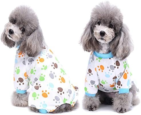 Smalllee_lucky_store Paw Paw Pajamas כותנה רכה לכלבים קטנים חתולים גור של PJS סרבל עם רגליים בגדי חיית מחמד כחול, XS