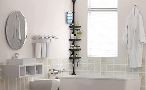 Frdecon פינת קאדי מקלחת חסינת חלודה לחדר אמבטיה, מוט מתח 4 שכבות מארגן מקלחת נירוסטה, 56 עד 117 אינץ