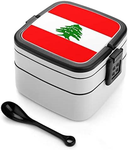 דגל לבנוני קופסת בנטו שכבה כפולה שכבה כפולה כל מיכל ארוחת צהריים הניתנת לערימה עם כף לטיולי פיקניק עבודות פיקניק