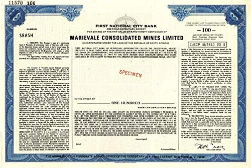 תעודת מניות מוגבלת של מכרות מאריווייל