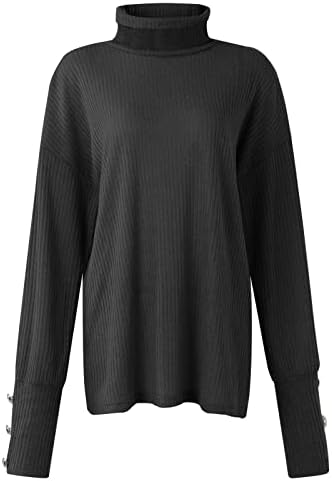 סוודרים של סתיו לנשים כפתור סוודר רופף למעלה שרוול ארוך בצבע אחיד חולצה תחתית סריגה חורף 2022