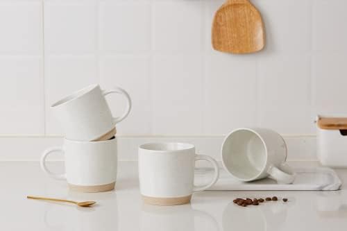 ספלי קפה חלביים, סט ספל קפה 12 עוז ל -4, כוסות תה עם ידית לקפה, תה, קקאו, חלב, לבן