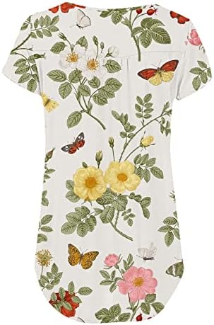 שטח חולצה נשים קצר שרוול כפתור צוואר פרח מודפס קפלים חולצה למעלה מזדמן פרחוני נשים חולצה רופף
