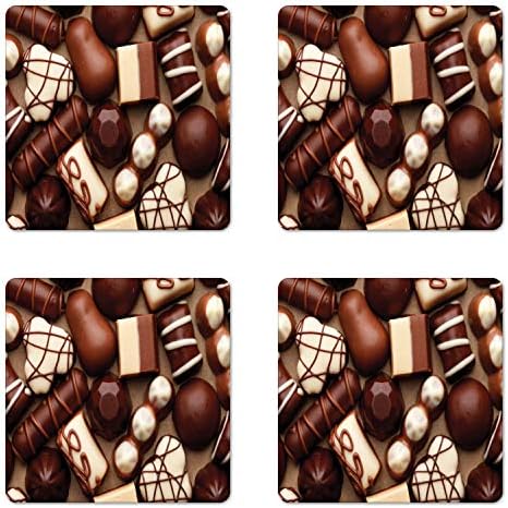 סט רכבת שוקולד אמבסון של 4, ממתקי סוכריות שוקולד ממתקים גורמה קינוח טעים צילום מקרוב, חופי גלוס מרובעים, גודל סטנדרטי, שנהב חום כהה