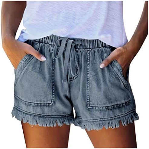 מכנסי ג'ינס מזדמנים של נשים המותניים הגבוהים במצוקה מושכת על ברמודה קצרת מכנסי ג'ינס קצרים מפותלים לבר מועדון לילה