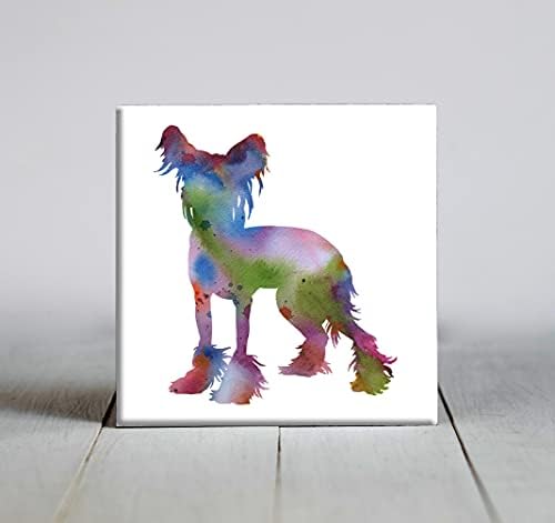 מופשט סגול סיני מצויץ כלב בצבעי מים אמנות דקורטיבי אריח