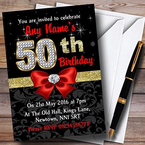 יהלום זהב שחור אדום של מסיבת יום הולדת 50 הזמנות בהתאמה אישית