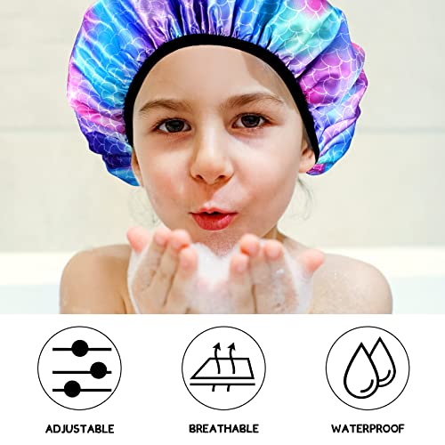 3 יחידות ילדים טרי מרופד מקלחת כובע עם יבש שיער פונקציה, שכבה משולשת מקלחת כובע חמוד מצחיק עמיד למים לשימוש חוזר מקלחת כובע גומייה משי