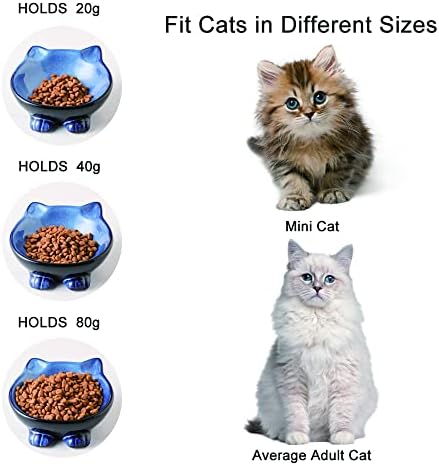 קערות חתול בסיסיות קרמיקה ניהאו: קערת חתול בגודל 5 אינץ ' למזון ומים-צלחת חתול בדרגת מזון לחתול בגודל קטן-מיקרוגל ומדיח כלים-כחול אלגנטי