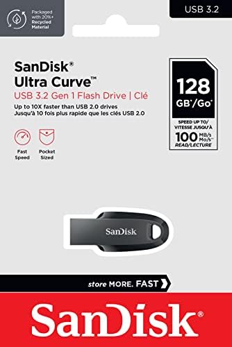Sandisk 128GB עקומת אולטרה USB 3.2 הכונן הבזק שחור עד 100 מגה -בייט/שניות
