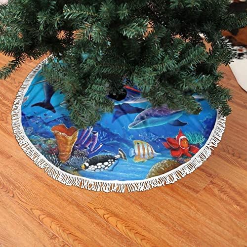 חצאית עץ חג המולד של אוקיינוס ​​כחול, מחצלת חצאית עץ חג המולד עם ציצית לעיצוב מסיבת חתונה לחג 48