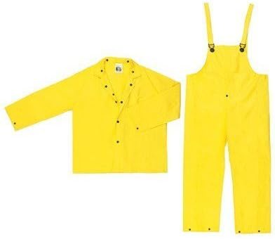 MCR בטיחות 3003x3 אשף PVC/ניילון 3-PEICE חליפה עמידה בפני להבה, צהוב, 3x-GREGE