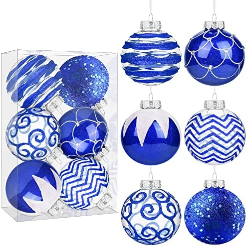 Anvavo 6 חתיכות קישוטי כדור חג המולד כחול מלכותי כדורי נצנצים נופפים אטומים מפלסטיק ברורים עץ חג המולד עץ חג המולד כדורים לקישוט חג המולד,