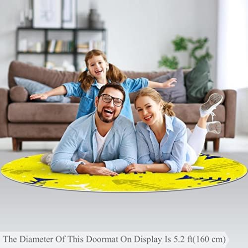 Llnsupply ילדים שטיח 5 רגל שטיחים שטח עגול גדול לבנות בנות תינוקות - דפוס עצם דגים מהנה צהוב, תפאורה ביתית מתקפלת משחק מחצלת רצפת מחצלת