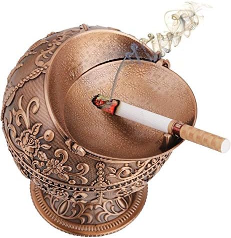 TFJS Creative Vintage Aphtray אטום רוח עם מכסה לסיגריות מתכת ניידת סיגריות ניידות ריח ריח למתנה מפוארת מקורה וחיצונית.