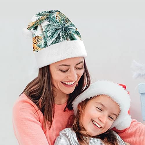 עצי דקל טרופיים נמר מצחיק חג המולד כובע סנטה קלאוס כובעי קצר קטיפה עם לבן חפתים עבור חג המולד חג מסיבת אספקת קישוט