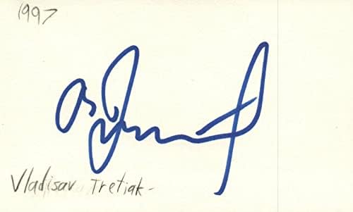 Vladislav Tretiak שוער רוסי הוקי חתימה על כרטיס אינדקס חתום - תמונות אולימפיות עם חתימה
