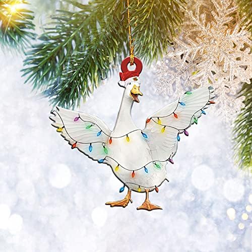 ברווז חובש כובע חג מולד עם אורות מיתר, מתנה לחובב הברווז קישוט עץ חג המולד עיצוב בית קישוט תלוי פלסטי