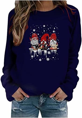 נשים של חג המולד סווטשירט בסוודרים חולצות לחתוך סנטה קלאוס הדפסת קרוע ארוך שרוול צוות צוואר חג המולד טי חולצה חולצה