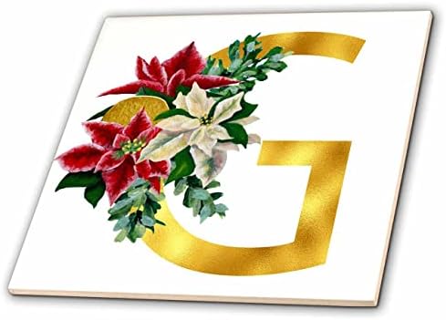 3חג המולד רוז תמונה פרחונית של מונוגרמה זהב אריחים ראשוניים