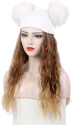 קלק-חתיכה שיער וכובע לבן סרוג כובע פאה חורף חם חום תירס חם פאת כובע-חתיכה