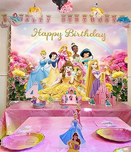 נסיכת יום הולדת שמח רקע צבעוני קשת פרחי תמונה רקע אגדה ילדה קטנה נסיכת מסיבת יום הולדת רקע ססגוניות גליטר צילום רקע 5 * 3 רגל