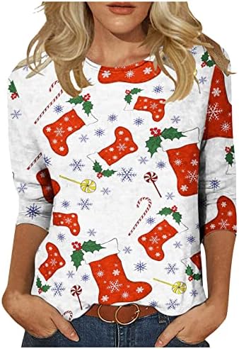 איאסו נשים צוות צוואר גדול חולצות בטן בקרת נים חג המולד הדפסת חולצות מפנק טי בכושר רופף טוניקות קומפי חולצות