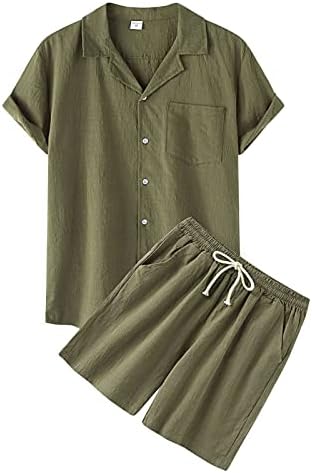 קיץ גדול חולצות לגברים גברים של אביב שני חלקים חליפת מוצק צבע קצר שרוול סידור יומי טאן גברים חליפות