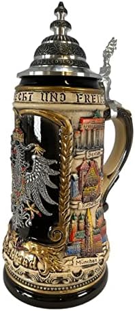 חברת המסחר Pinnacle Peak Deutschland גרמניה סיטי עם Pewter Eagle Le Beer German Stein 1l One חדש ספל