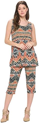 סט 2 חתיכות נשים של ג'וסטאר - גופייה ללא שרוולים נמתחים ומכנסי קפרי עם תלבושת מזדמנת של חריץ צדדי