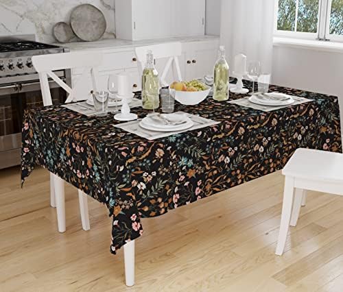 בוהו בוהמי חווה שחור וכתום 60 102 מלבן מפת שולחן דקורטיבי כיסוי שולחן אוכל חדר מטבח מצעים פרח בר גן פרחוני בוטני קוטג' ליבה פרח הדפסת