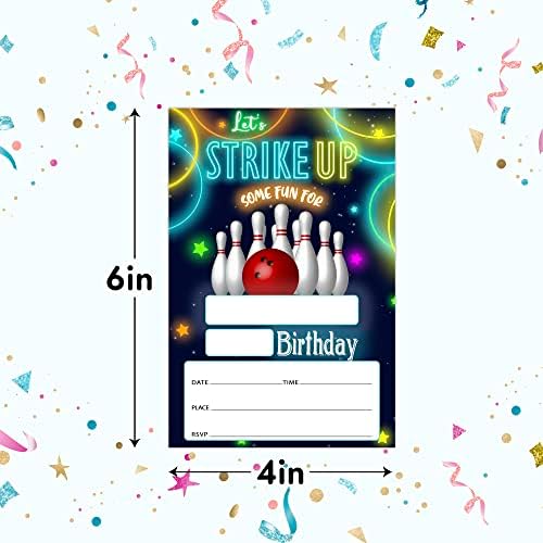 RLCNOT כרטיסי הזמנות ליום הולדת עם מעטפות סט של 20 - באולינג בואו נכה הזמנות למסיבת יום הולדת לילדים, בנים או בנות, חגיגת מסיבות ילדים,