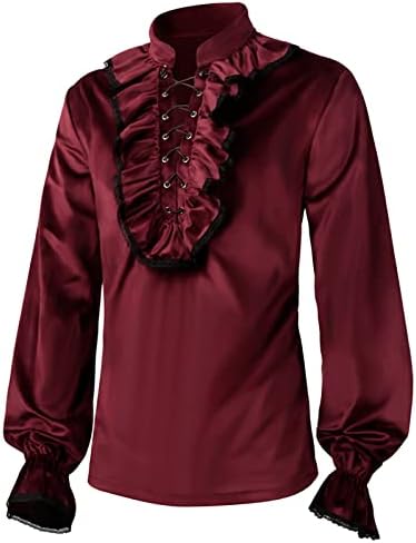 קיץ גברים של חולצות גברים של אופנה סגנון ימי הביניים אדון חולצה גותי פרע צווארון ארוך שרוולים חולצה טי טי
