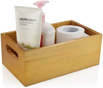 מארגן עץ אורן נבחר קופסה פתוחה 4 חבילות, מיכל אחסון עץ 6x10 עם ידית לחדר אמבטיה ומטבח