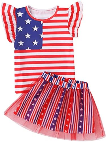 בנות רטסוגו 4 ביולי תלבושת טול טוטו חצאיות סט פעוט ילדים שמלת הדפסת לב ילדים אמריקאית 2-8 בת 2-8
