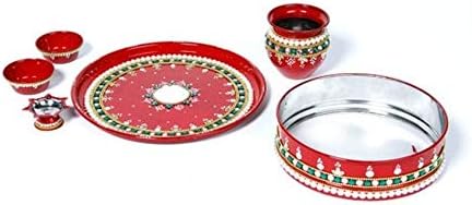 ITIHA הודי מסורתי Karvachauth/Karwachauth/Karva Chauth Pooja Thali SET למתנות לאישה/מתנות לחמותה/TEEJ THALI/KARWACHAUTH CHANNI - 10 אינץ