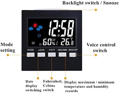 LMMDDP צבע LCD דיגיטלי שעון מעורר טמפרטורת לחות שליטה קולית נודניק זמן לילה קל תחזית מזג אוויר תצוגה LED שעון LED