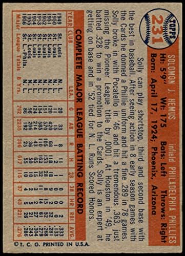 1957 טופס בייסבול 231 סולי המוס פילדלפיה פיליז מעולה