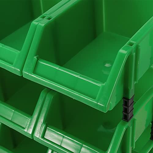 הויגון 12 מארז סל אחסון מפלסטיק תלוי מיכלי ערימה עם רצועות, מתלה אחסון מארגני מוסך ירוק הניתן לגיבוב לארגון כלי חומרה, סדנה, חלקים קטנים,