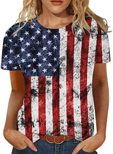 בנות רגיל למעלה 2023 שרוול קצר כותנה סירות צוואר דגל אמריקאי דגל גרפי חולצה חולצת חולצה לנשים עוז