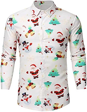 חג המולד של ZDDO גברים סנטה קלאוס כפתור שרוול ארוך חולצות למטה חולצות חג המולד מצחיקות חולצה מזדמנת חולצה הוואי למסיבה